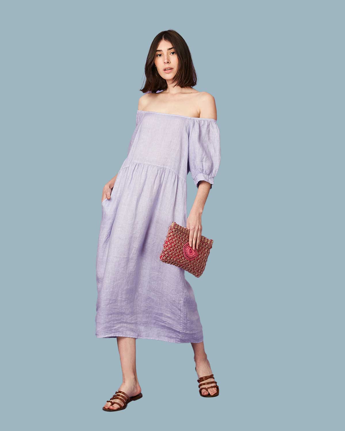 NV32553-LILAC-1 Vestido Linho Ombro a Ombro