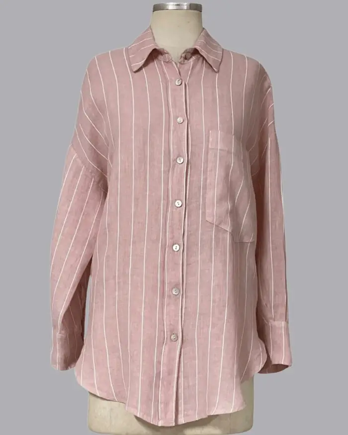 Camisa Linho Listrada Bolso