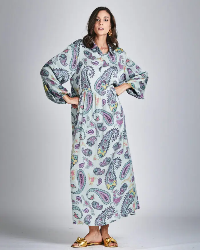 Vestido de Seda Longo Paisley 33266 - Imagem 4