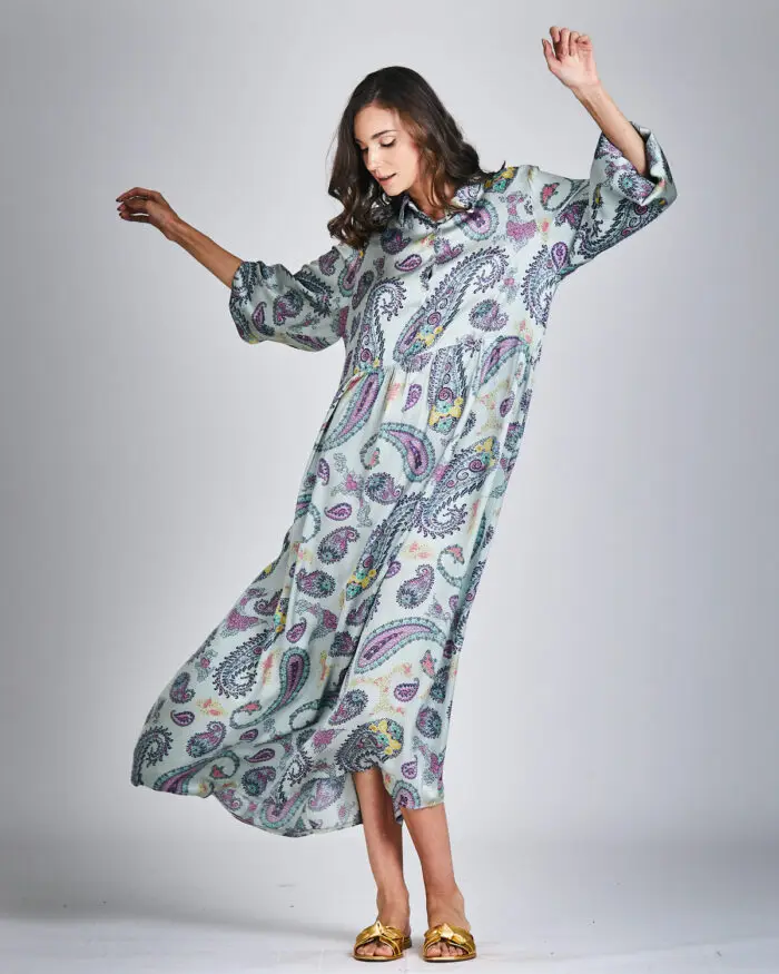 Vestido de Seda Longo Paisley 33266 - Imagem 3