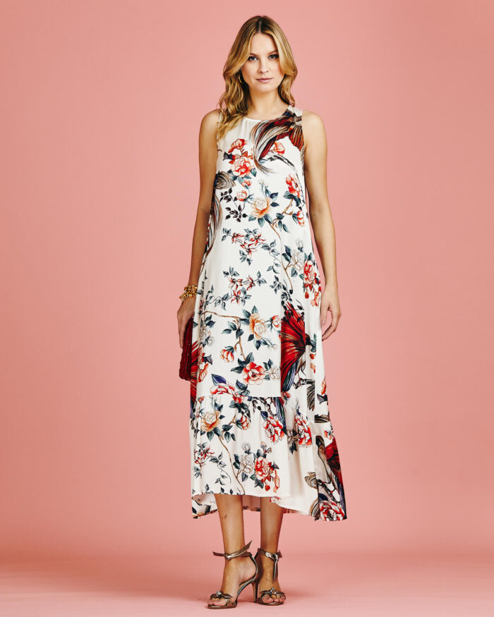 Vestido Regata Longo Satin Floral - Imagem 12