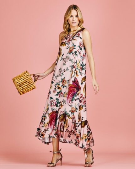 Vestido Regata Longo Satin Floral