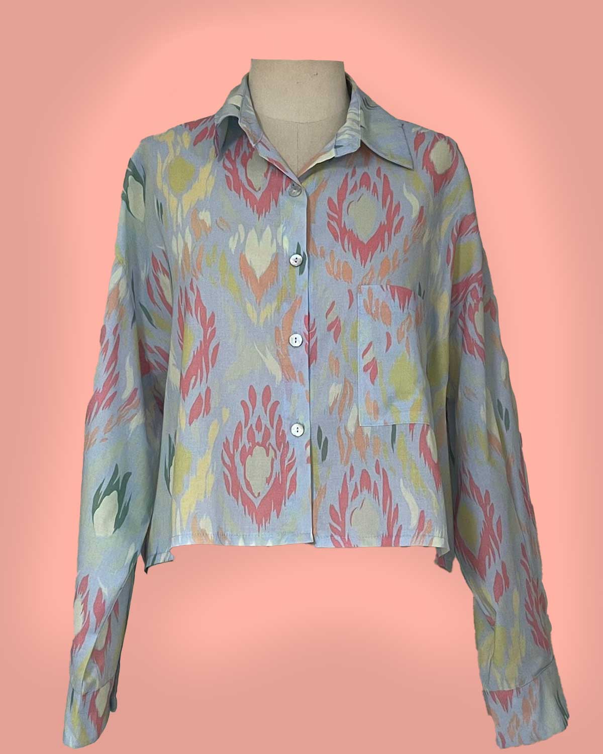 NV34210-STILL-SKY Camisa Cropped Estampa Ikat - Imagem 9