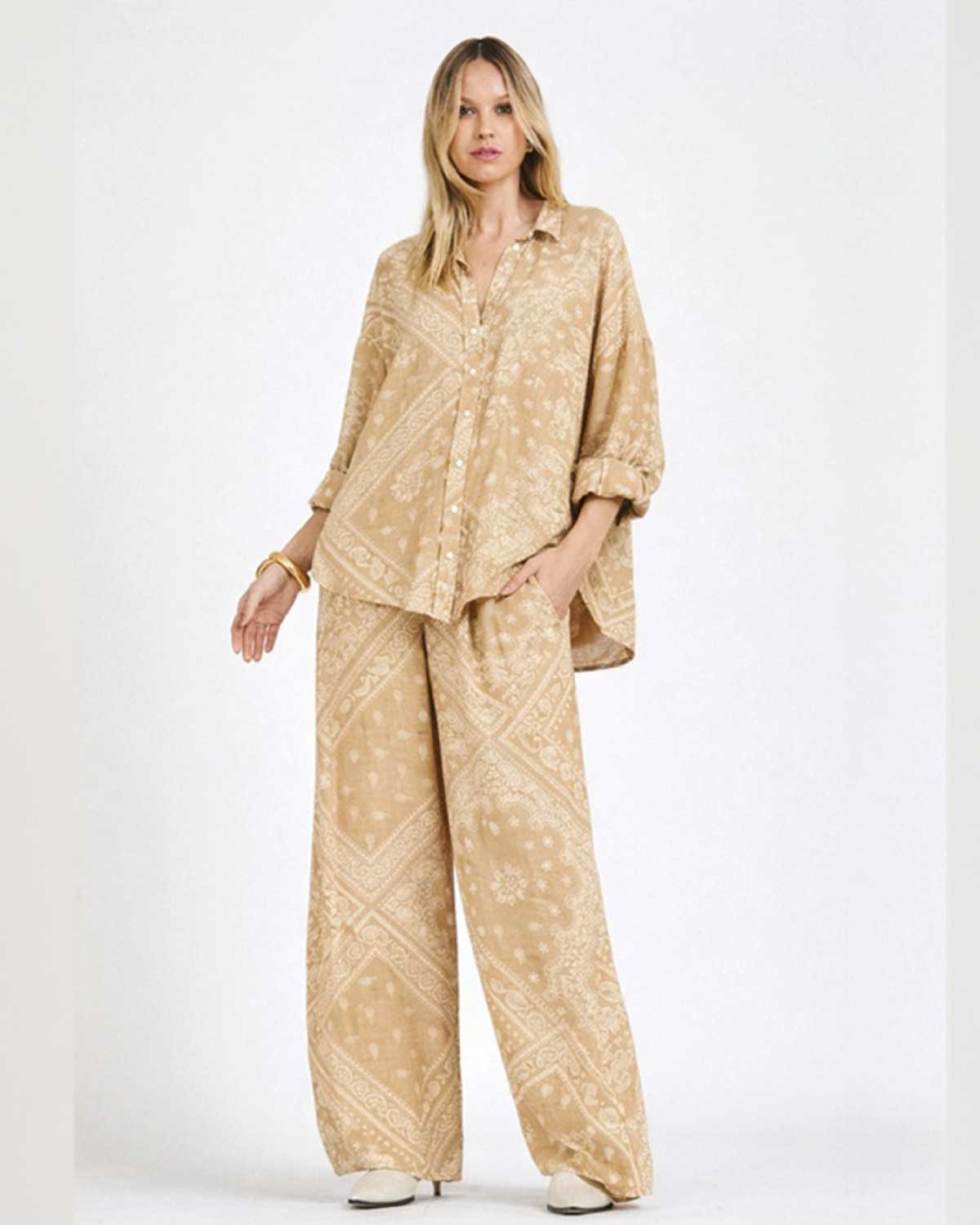 LN35203---CAMISA-PORTOFINO-BANDANA-DELHI--(-NATURAL) Camisa Portofino Bandana Linho